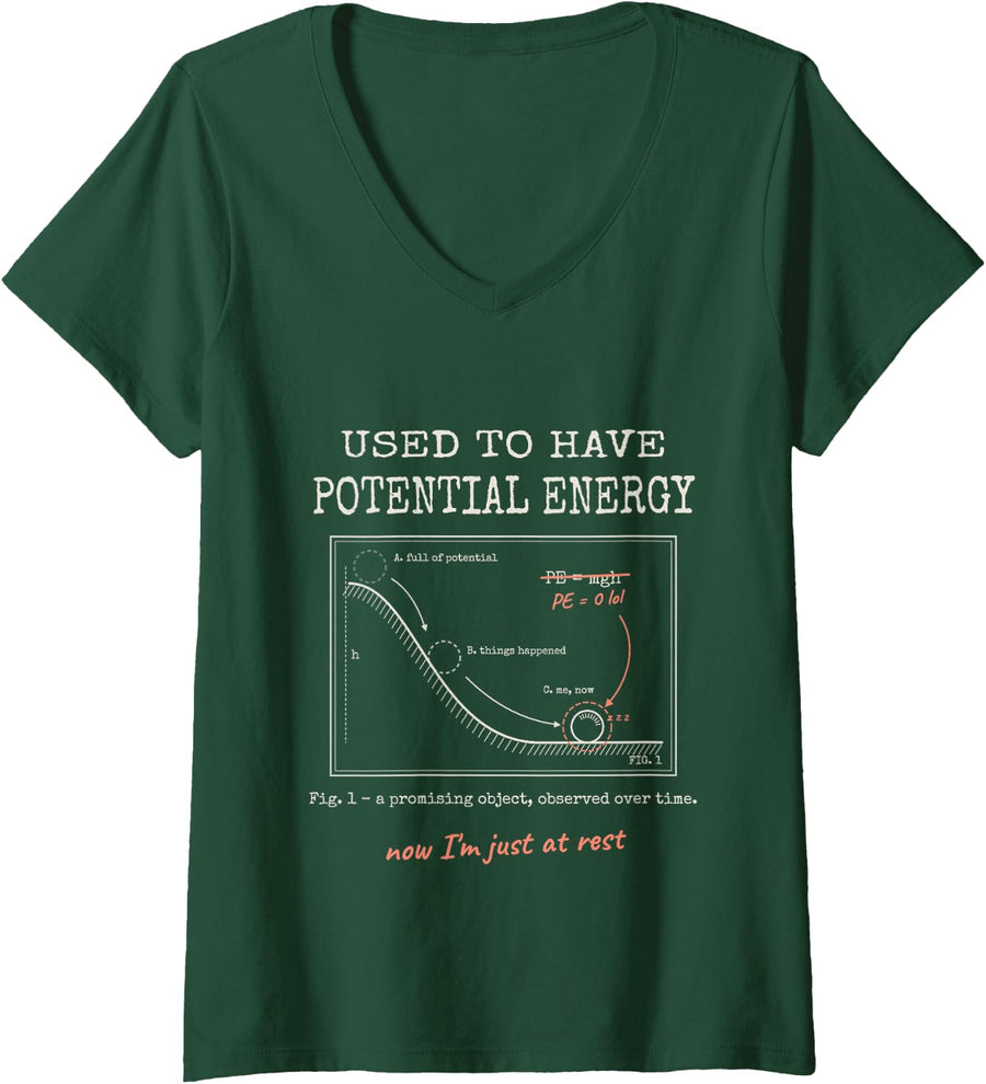 Women's Used to Have Potential Energy V-Neck T-Shirt - Dark Green
