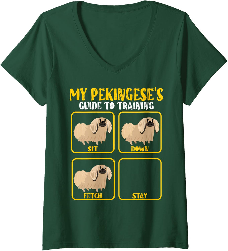 Womens Funny Pekingese Dog training guide for pekingese moms dads V-Neck T-Shirt - Dark Green