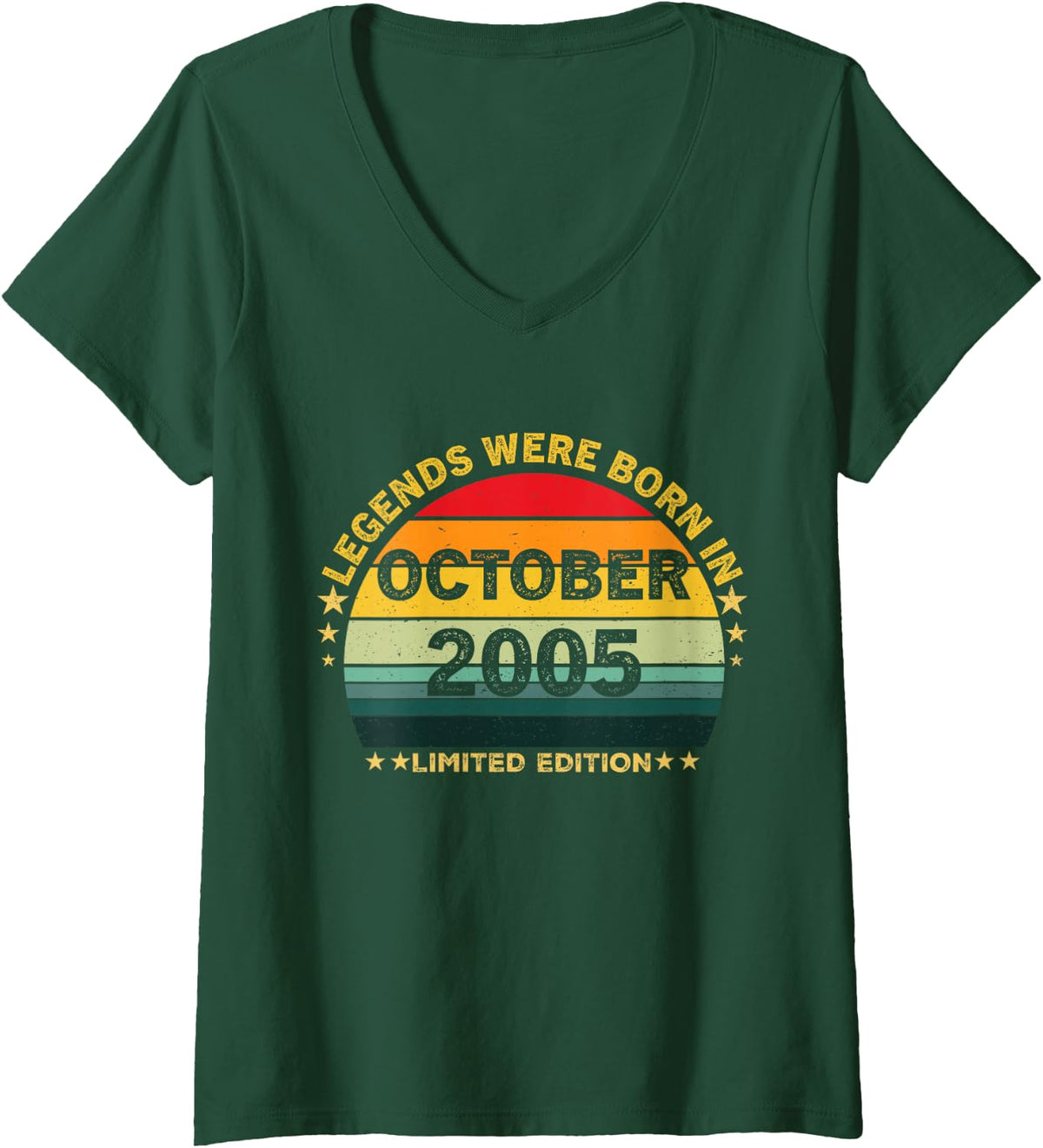 Women's Retro 21st Birthday Legends were Born in October 2005 V-Neck T-Shirt - Dark Green