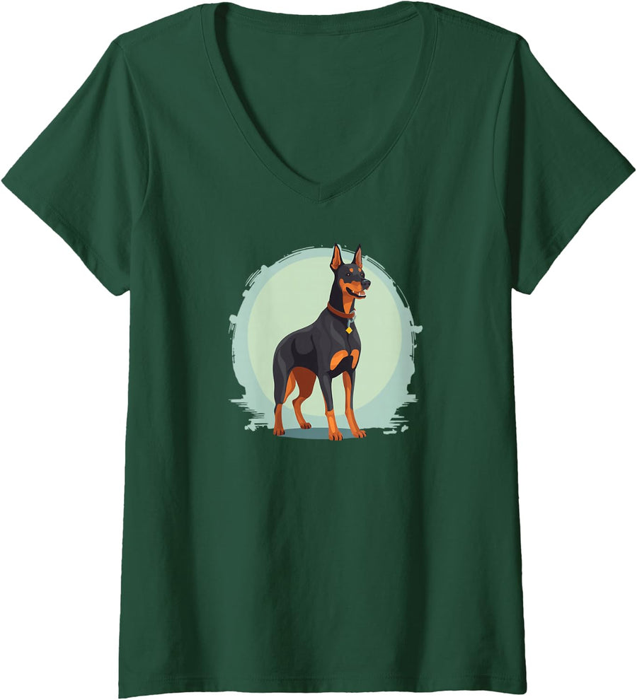 Women's Doberman Dog Doberman Pinscher Lover Dobie Mom Dad V-Neck T-Shirt - Dark Green