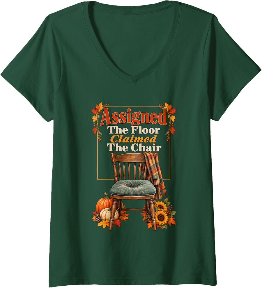 Women's Assigned The Floor Claimed The Chair Cocker Spaniel Dog Mom V-Neck T-Shirt - Dark Green