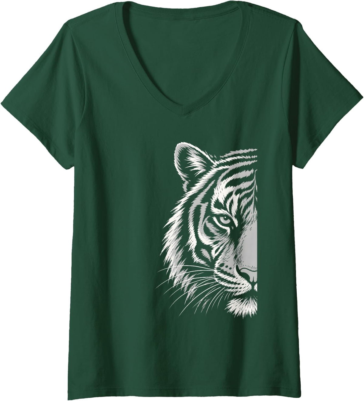 Women's Tiger Graphic Fierce Vintage Bengal Big Cat Nature V-Neck T-Shirt - Dark Green