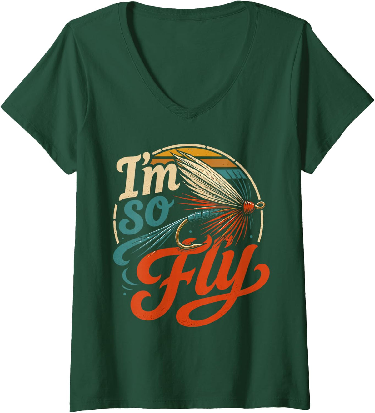 Women's Funny Fly Fishing Trout Fly Casting Fly Fishing V-Neck T-Shirt - Dark Green