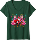 Women's Christmas Doberman Pinscher Owners Kids Boys Girls Dog Xmas V-Neck T-Shirt - Dark Green