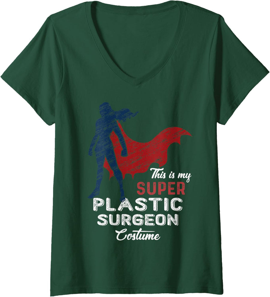 Women's This is My Super Plastic Surgeon Costume Halloween V-Neck T-Shirt - Dark Green