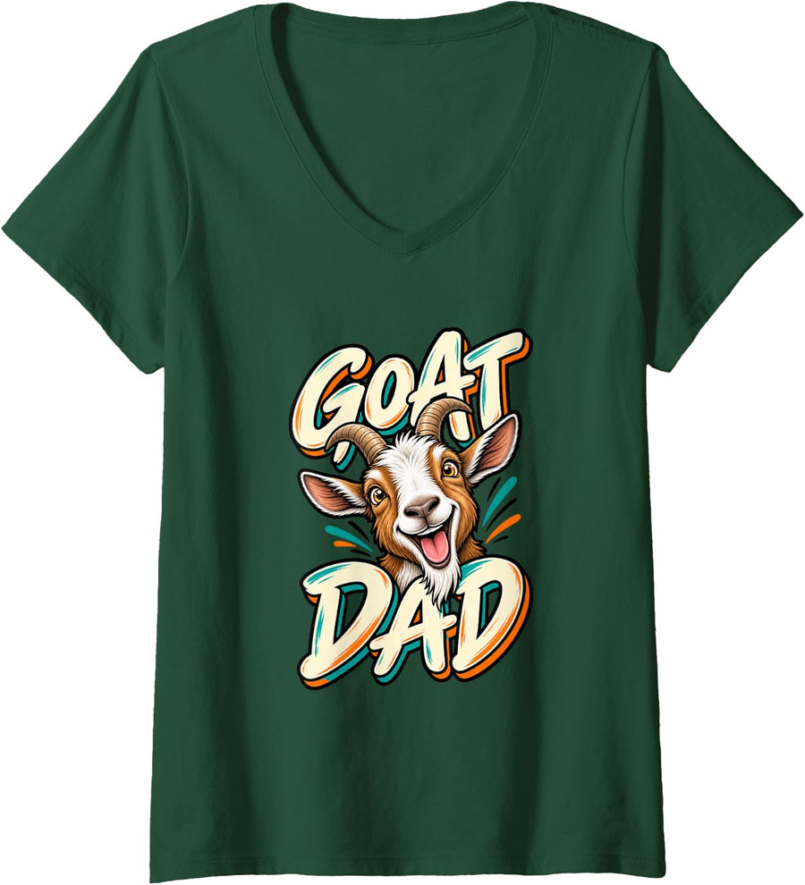Women's Proud Goat Dad Hobby Farmer Humor V-Neck T-Shirt - Dark Green