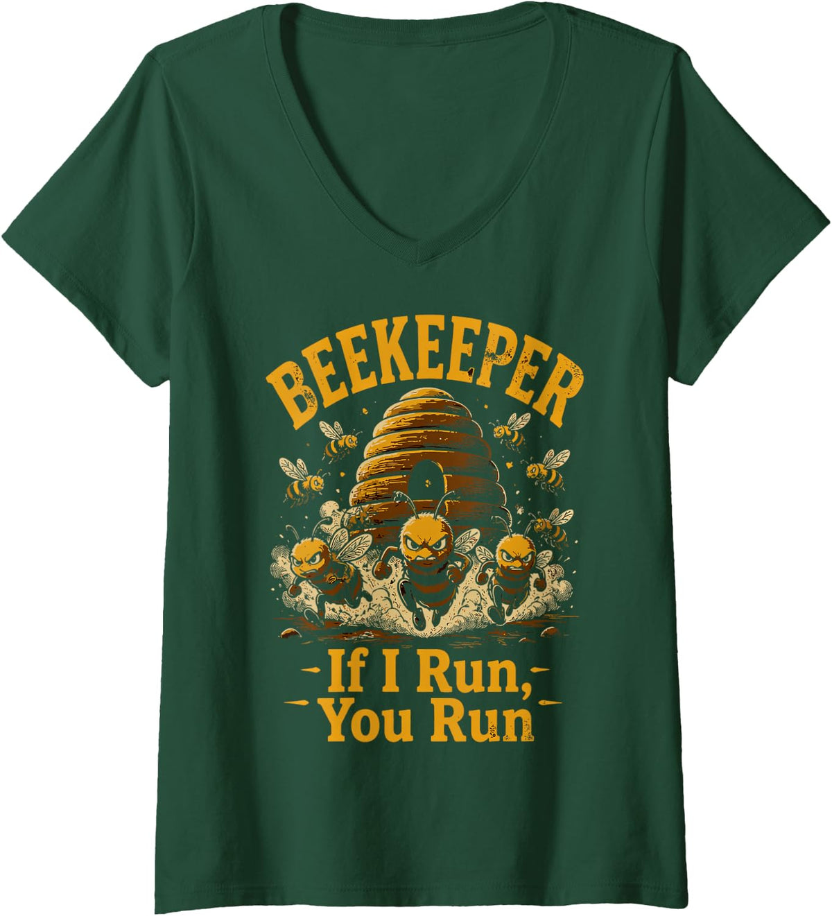 Women's Beekeeper If I Run You Run Beekeeping Bees Beekeeper V-Neck T-Shirt - Dark Green