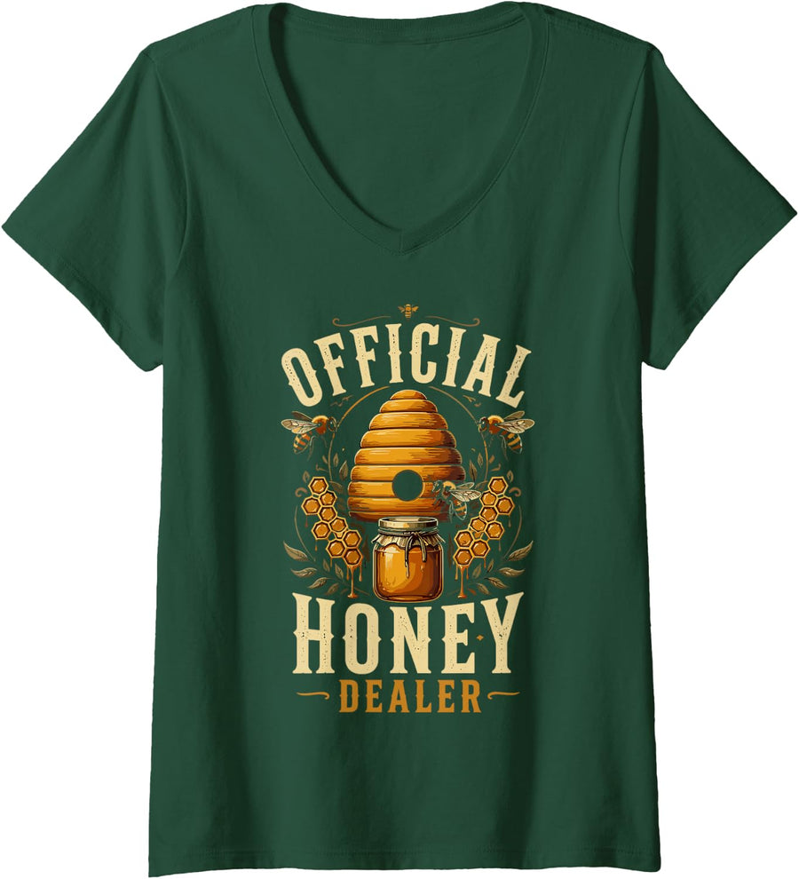 Women's Honey Dealer Beekeeping Bees Beekeeper V-Neck T-Shirt - Dark Green