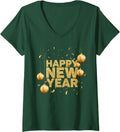 Women's Happy New Year 2025 New Years Eve Party Countdown Fireworks V-Neck T-Shirt - Dark Green