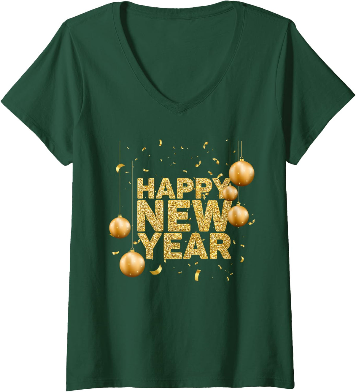 Women's Happy New Year 2025 New Years Eve Party Countdown Fireworks V-Neck T-Shirt - Dark Green