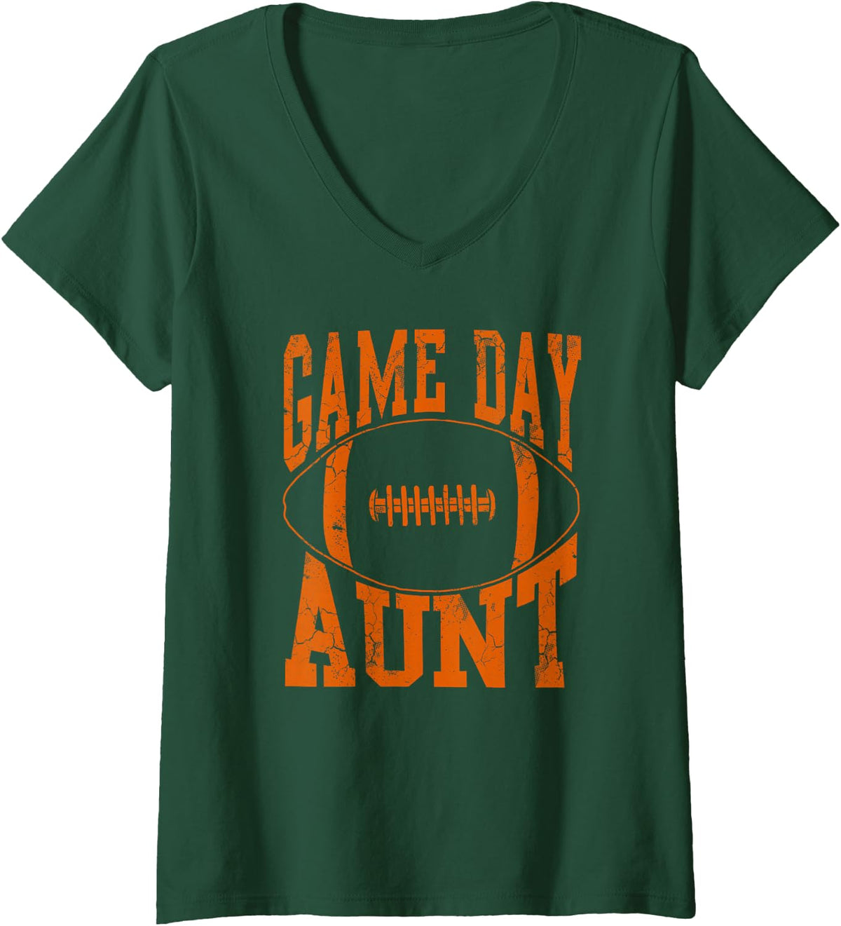 Women's Game Day Aunt Orange Football Auntie Gift V-Neck T-Shirt - Dark Green