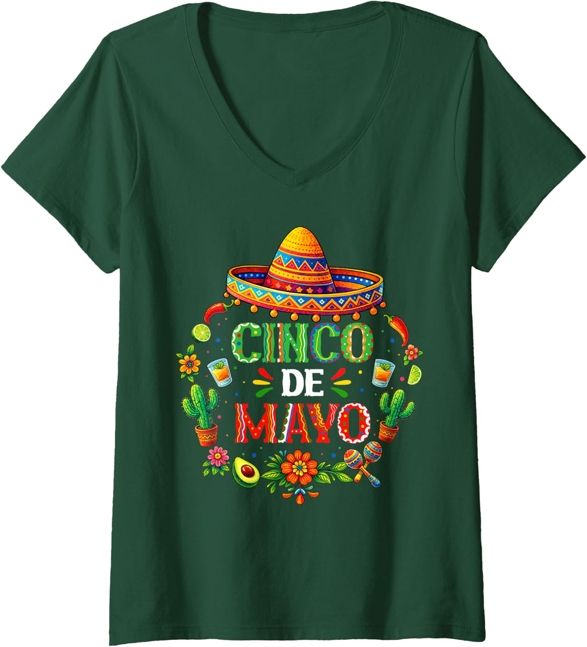 Women's Cinco de Mayo Sombrero Fiesta Mexican Party Men Women Kids V-Neck T-Shirt - Dark Green