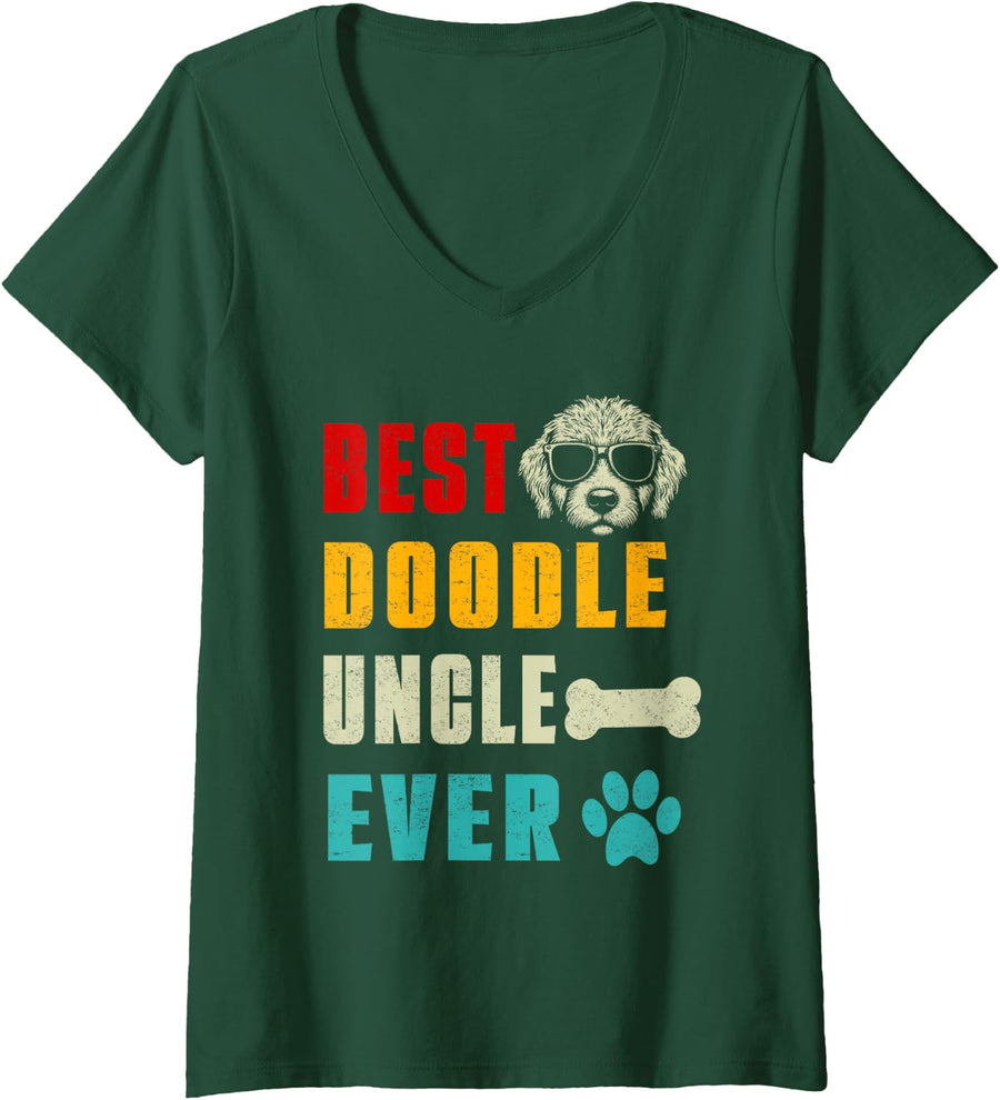 Women's Funny Goldendoodle Dad Best Doodle Uncle Ever V-Neck T-Shirt - Dark Green