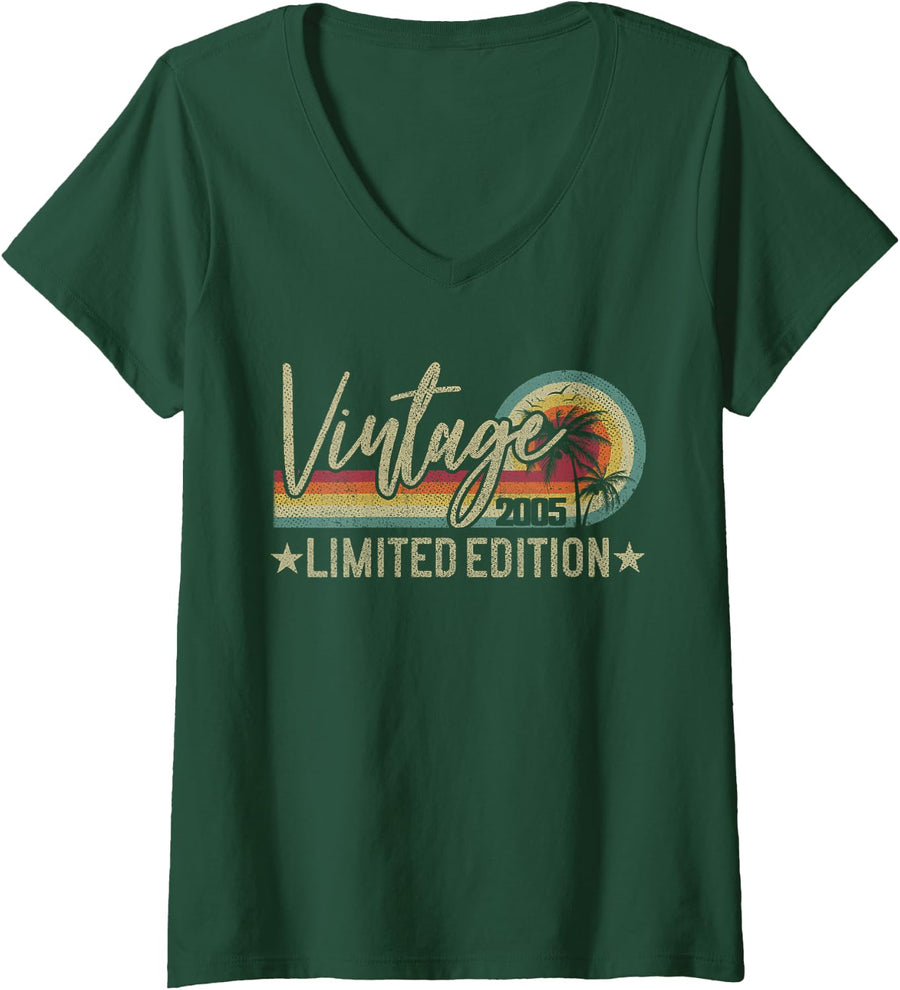 Women's Limited Edition - Vintage 2005 22nd Birthday Funny Retro V-Neck T-Shirt - Dark Green