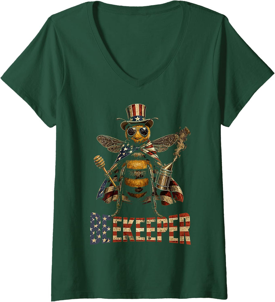 Women's Queen Hive Women Girl Beekeeping Queen Bees Beekeeper V-Neck T-Shirt - Dark Green