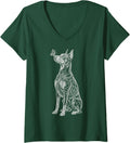 Women's Doberman Butterfly Line Art V-Neck T-Shirt - Dark Green