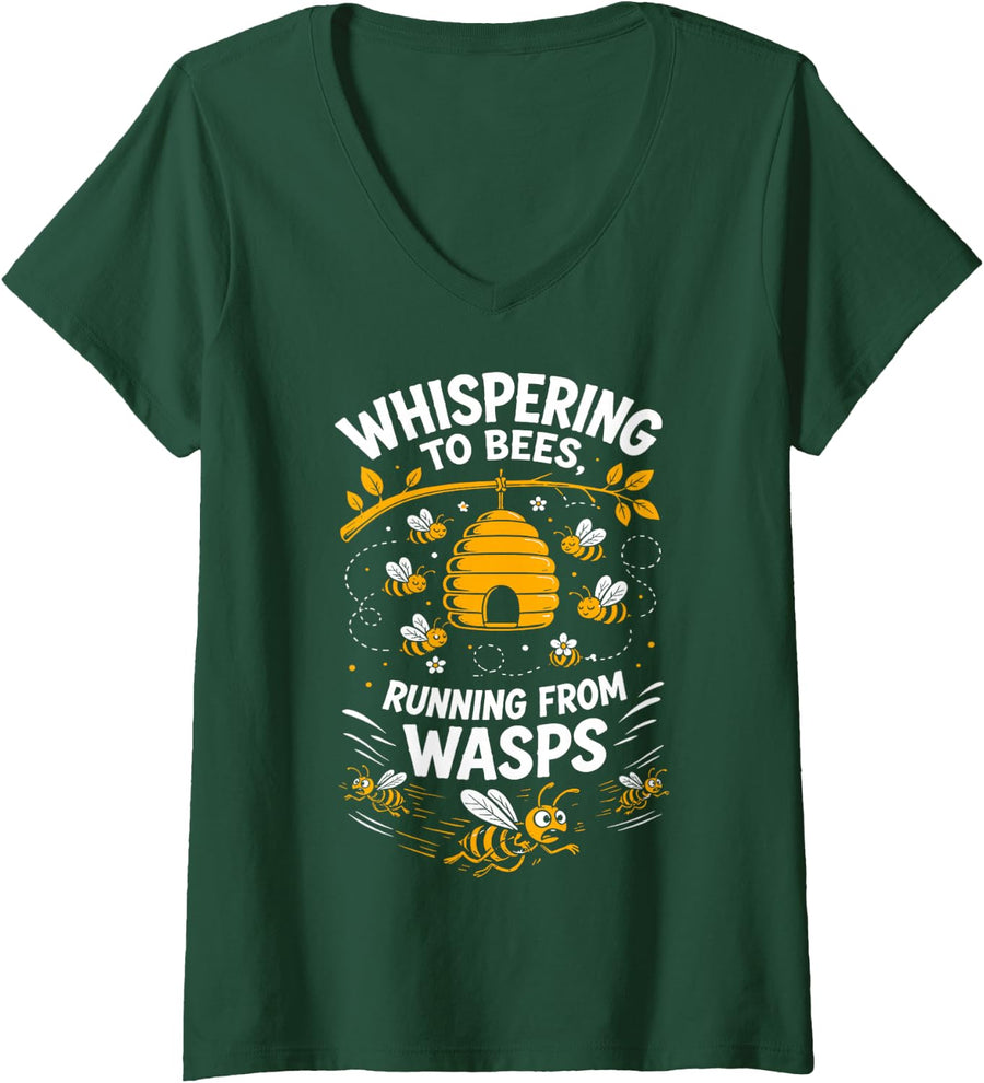 Women's Funny Beekeeping Honey Bees Beekeeper V-Neck T-Shirt - Dark Green