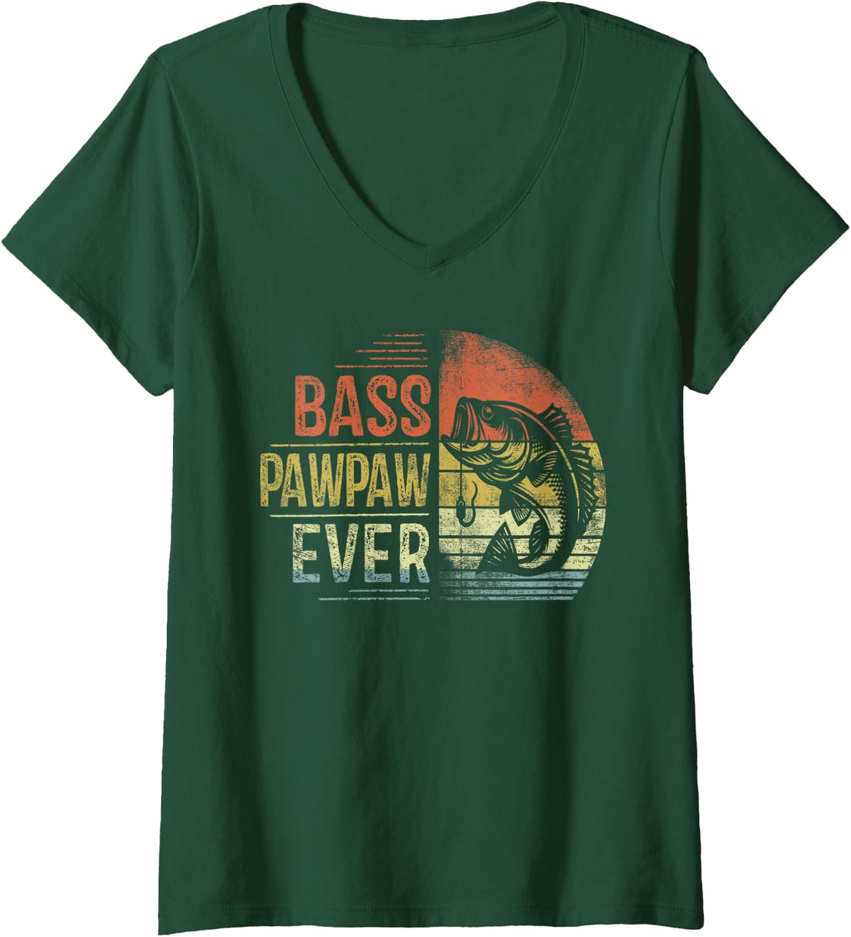 Women's Bass Pawpaw Ever Fishing Gifts Pawpaw Birthday Vintage V-Neck T-Shirt - Dark Green
