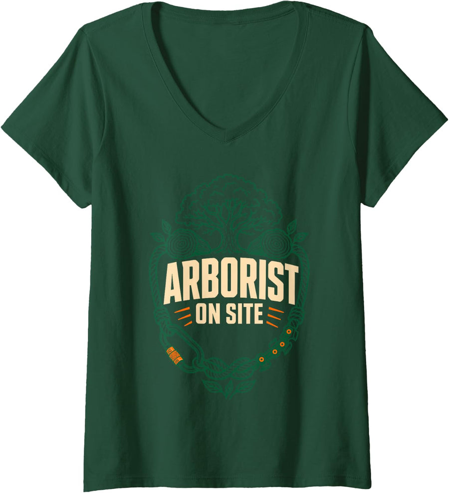 Women's Arborist On Site Tree Climber Tree Surgeon V-Neck T-Shirt - Dark Green