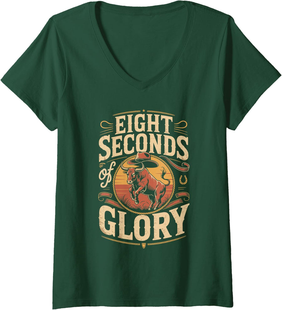 Women's Eight Seconds of Glory Bull Riding V-Neck T-Shirt - Dark Green