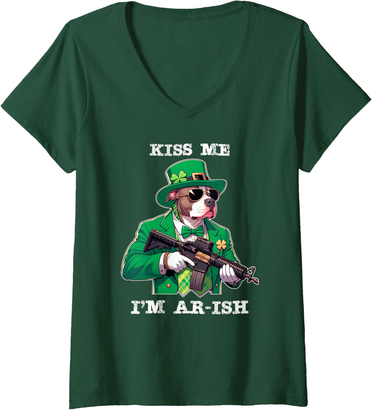 Women's Funny Kiss Me I'm AR-ish - St. Patrick's Day Pattys V-Neck T-Shirt - Dark Green