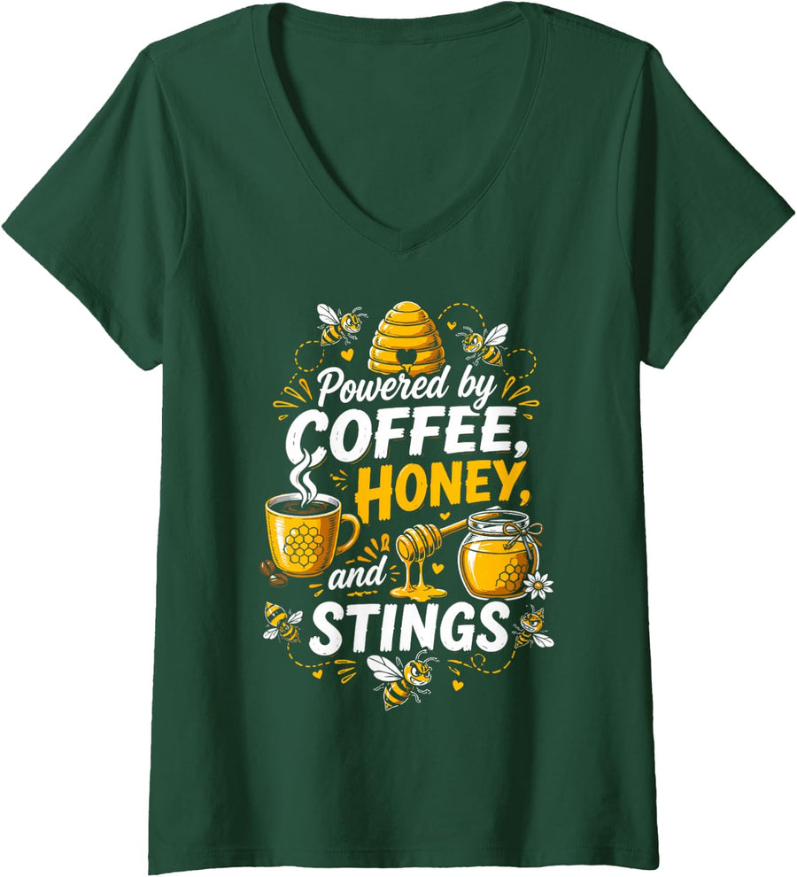 Women's Funny Honey Beekeeping Bees Beekeeper V-Neck T-Shirt - Dark Green