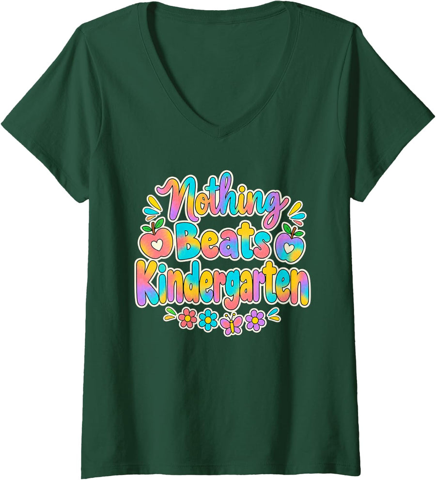 Women's Kindergarten Teacher Team Elementary School Staff Classroom V-Neck T-Shirt - Dark Green