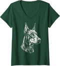 Women's Dobermann Illustration V-Neck T-Shirt - Dark Green