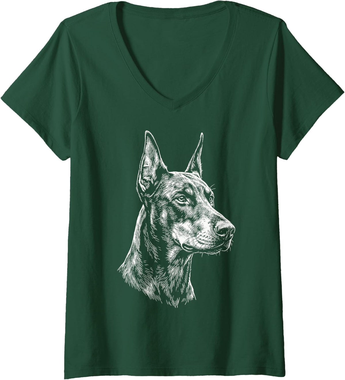 Women's Dobermann Illustration V-Neck T-Shirt - Dark Green