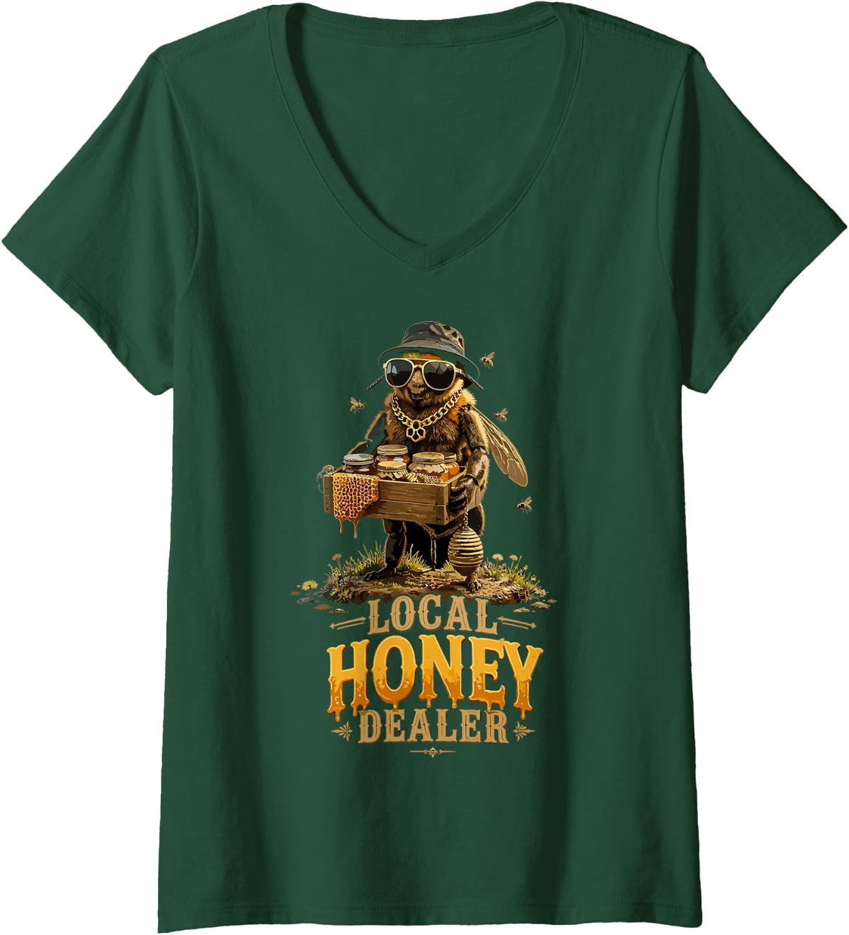 Women's Local Honey Dealer Beekeeping Honey Bees Beekeeper V-Neck T-Shirt - Dark Green