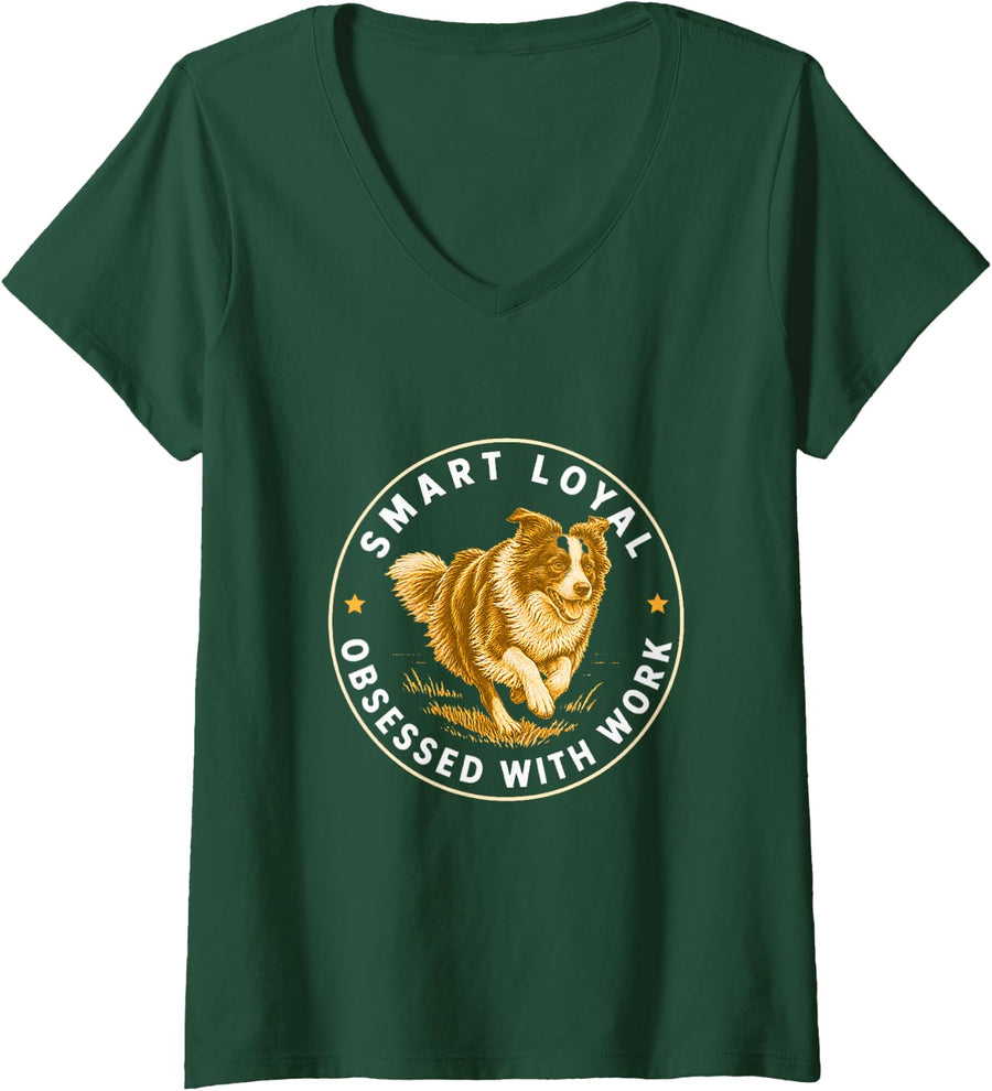 Women's Smart Loyal Obsessed with Work V-Neck T-Shirt - Dark Green