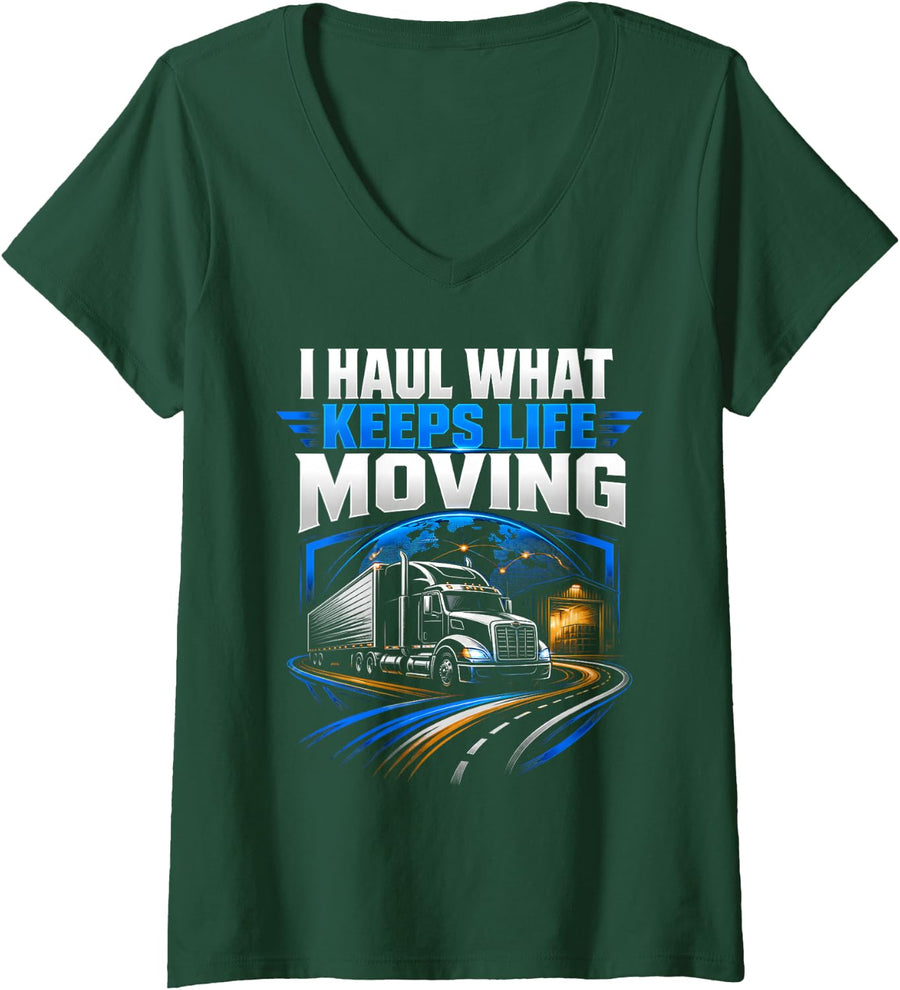 Women's Trucker Fathers Gifts Trucking Trucker Truck Driver V-Neck T-Shirt - Dark Green