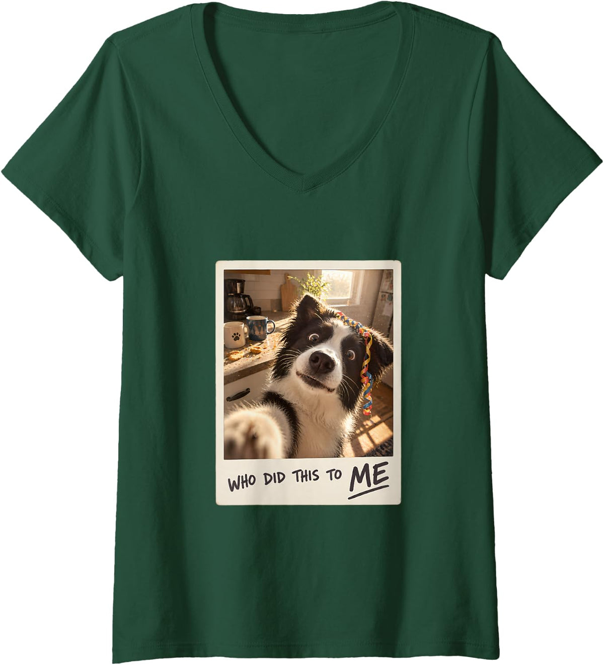 Women's Who Did This to Me Funny Hangover Border Collie V-Neck T-Shirt - Dark Green