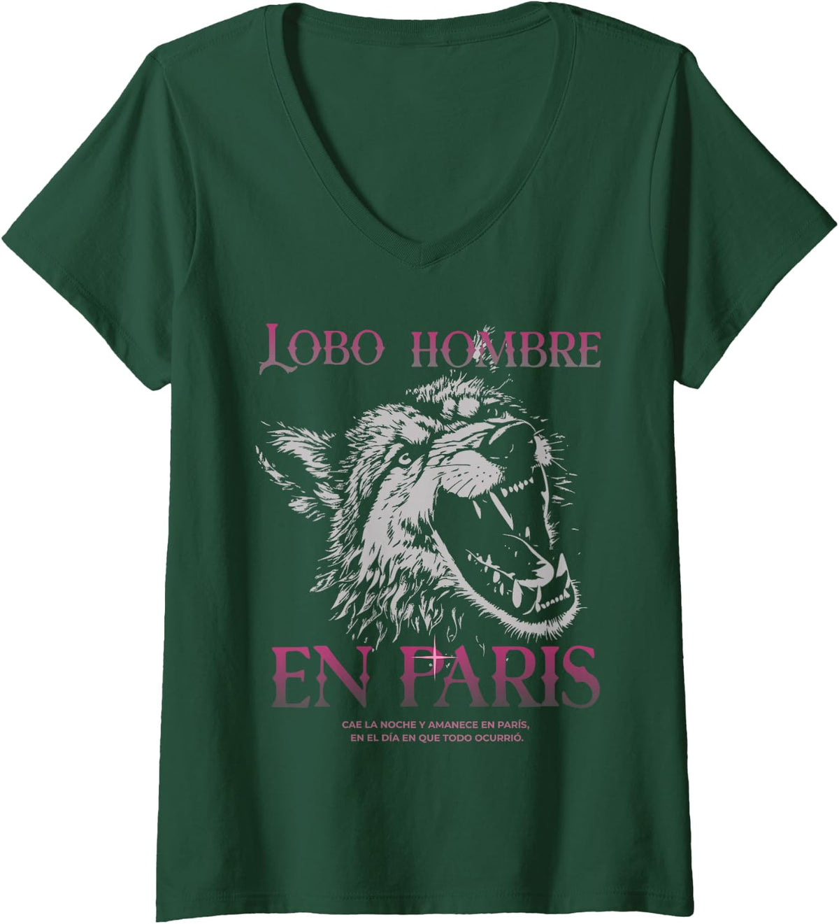 Womens Lobo hombre en paris rock union espanol cool V-Neck T-Shirt - Dark Green