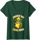 Women's Hedgehog Disco Retro Fun V-Neck T-Shirt - Dark Green