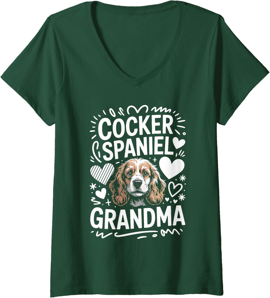 Women's Cocker Spaniel Grandma Grandmother V-Neck T-Shirt - Dark Green