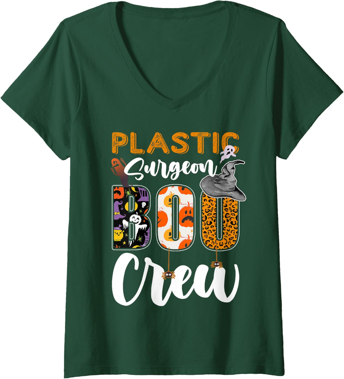 Women's Plastic Surgeon Boo Crew Halloween Costume Matching V-Neck T-Shirt - Dark Green