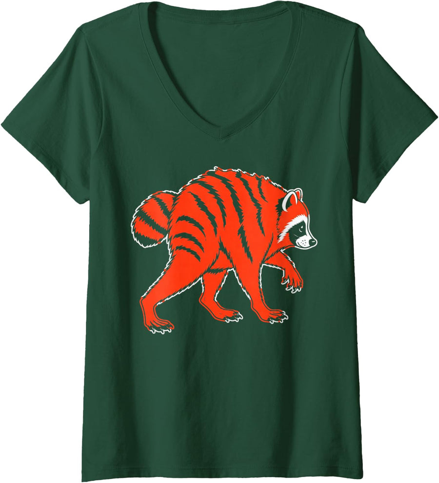 Women's Bengal Jimothy Striped Tiger Cat Retro Vintage Style Funny V-Neck T-Shirt - Dark Green