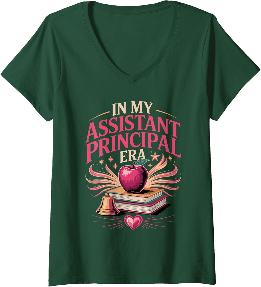 Women's in My Assistant Principal Era School Leadership V-Neck T-Shirt - Dark Green