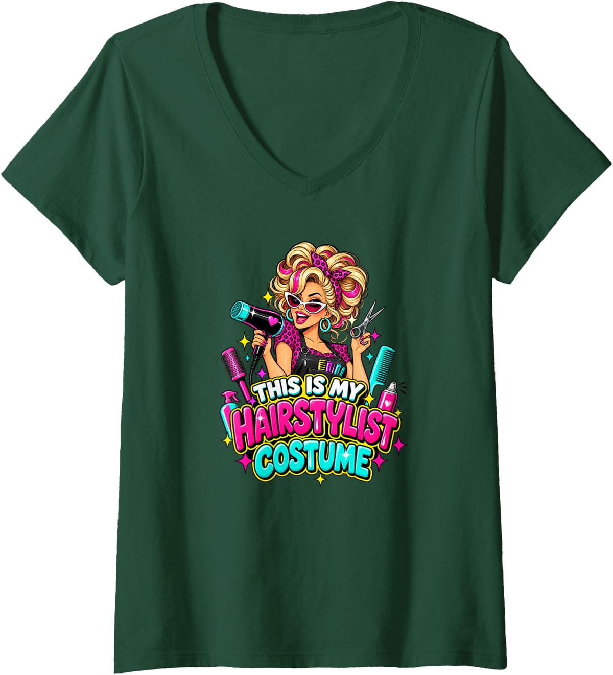 Women's This is My Hairstylist Costume Funny Halloween V-Neck T-Shirt - Dark Green