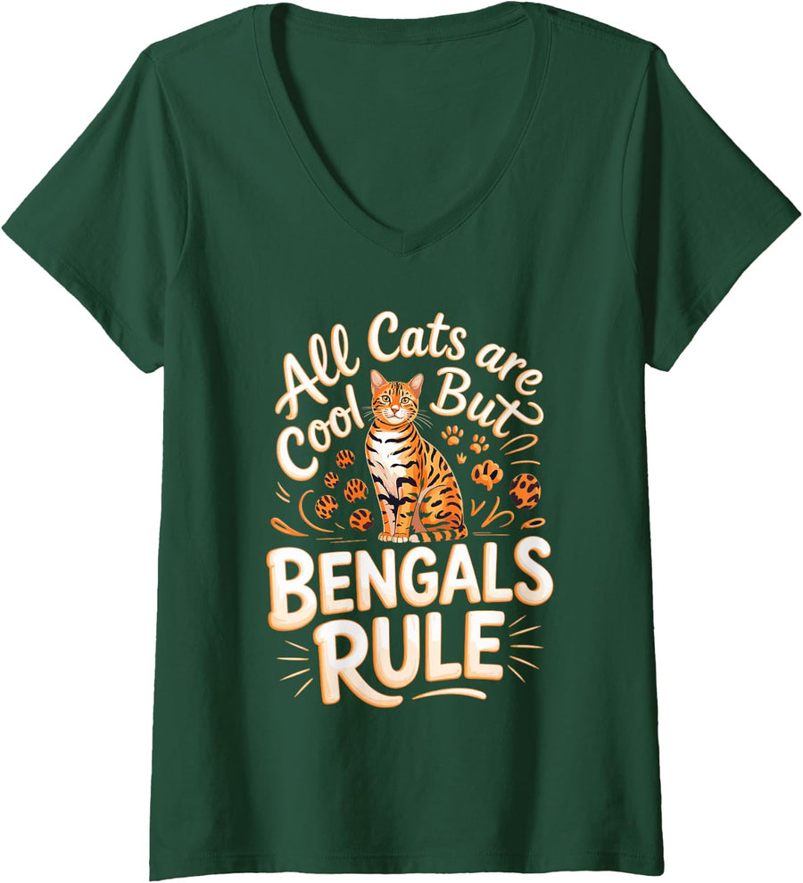 Women's All Cats are Cool But Bengals Rule V-Neck T-Shirt - Dark Green