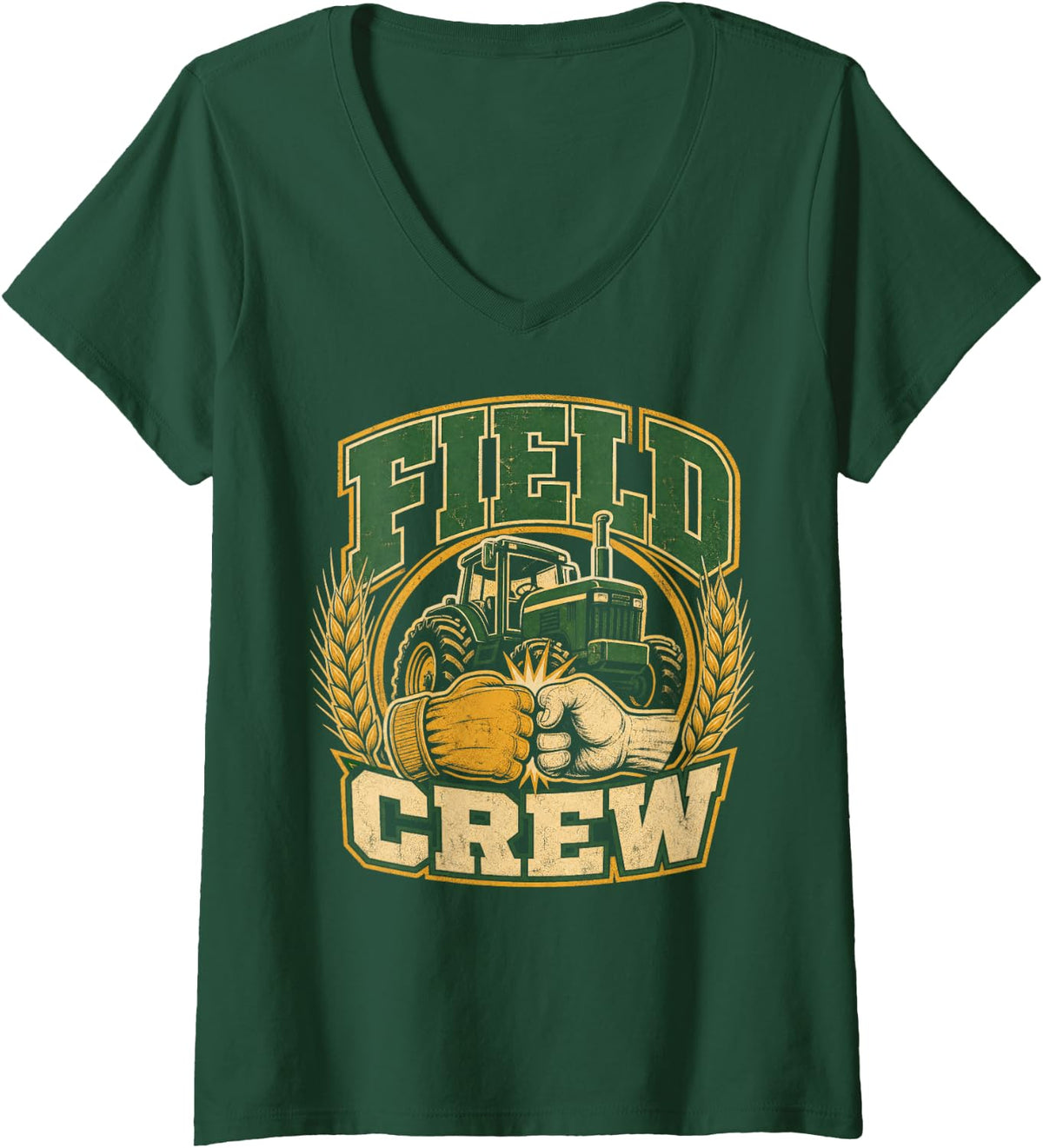 Women's Field Crew Tractor Wheat Harvest Farmers V-Neck T-Shirt - Dark Green
