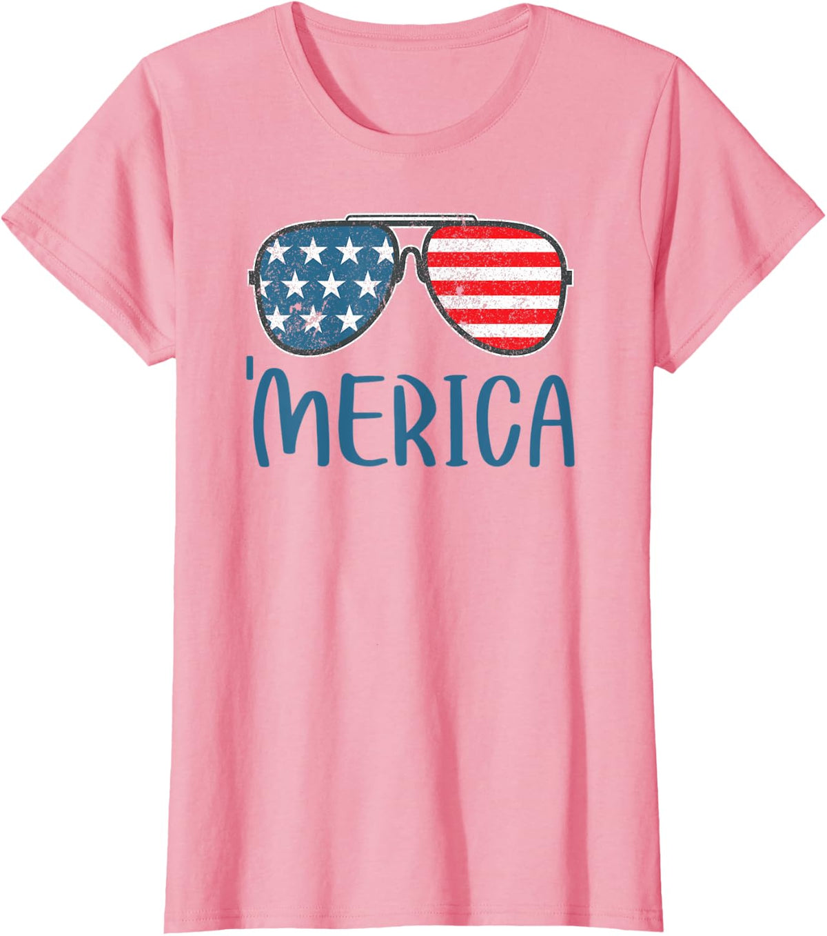 'Merica American Flag Aviators Sunglasses USA Patriotic T-Shirt for Women - Pink