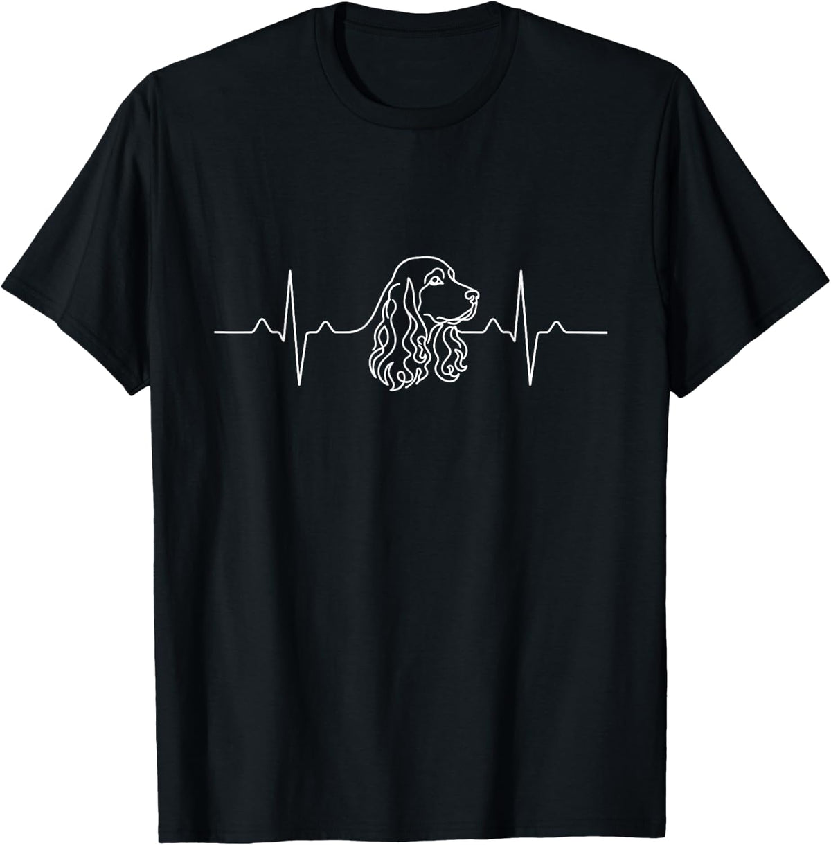 Cocker Spaniel Heartbeat EKG Dog Lover Line Art T-Shirt - Black