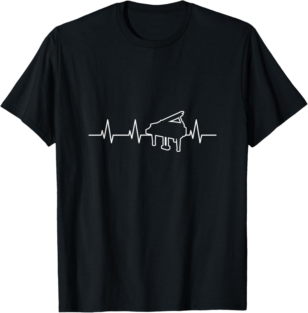 Heartbeat Grand Piano T-Shirt Tee Musical Shirt for Piano Players Pianist Gift - Black