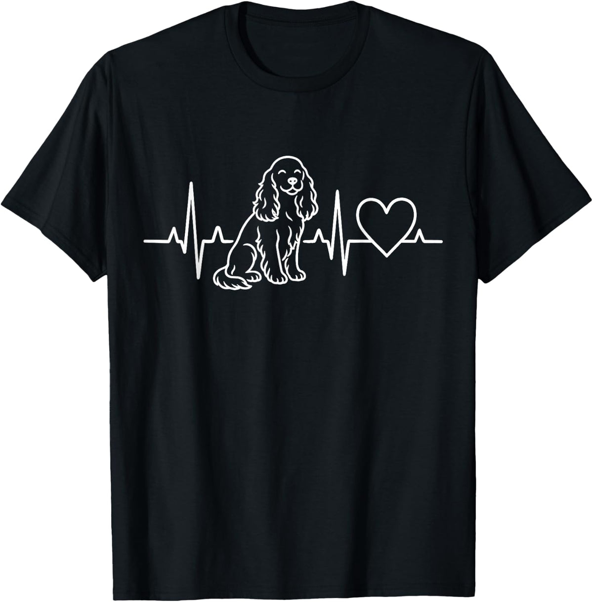 Cocker Spaniel Heartbeat Dog Pulse Line Heart T-Shirt - Black