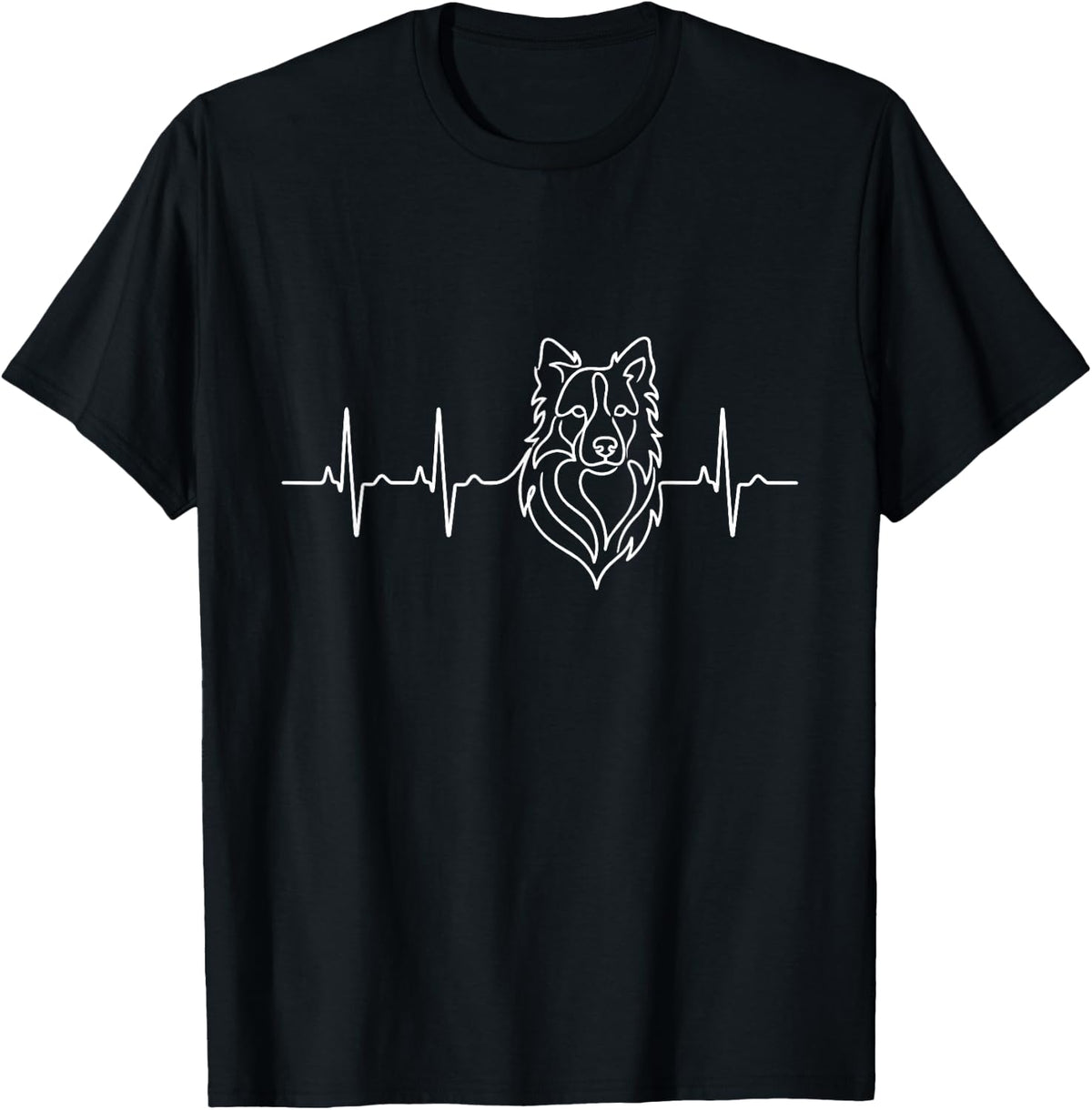 Border Collie Heartbeat EKG Pulse Dog Line Art T-Shirt - Black