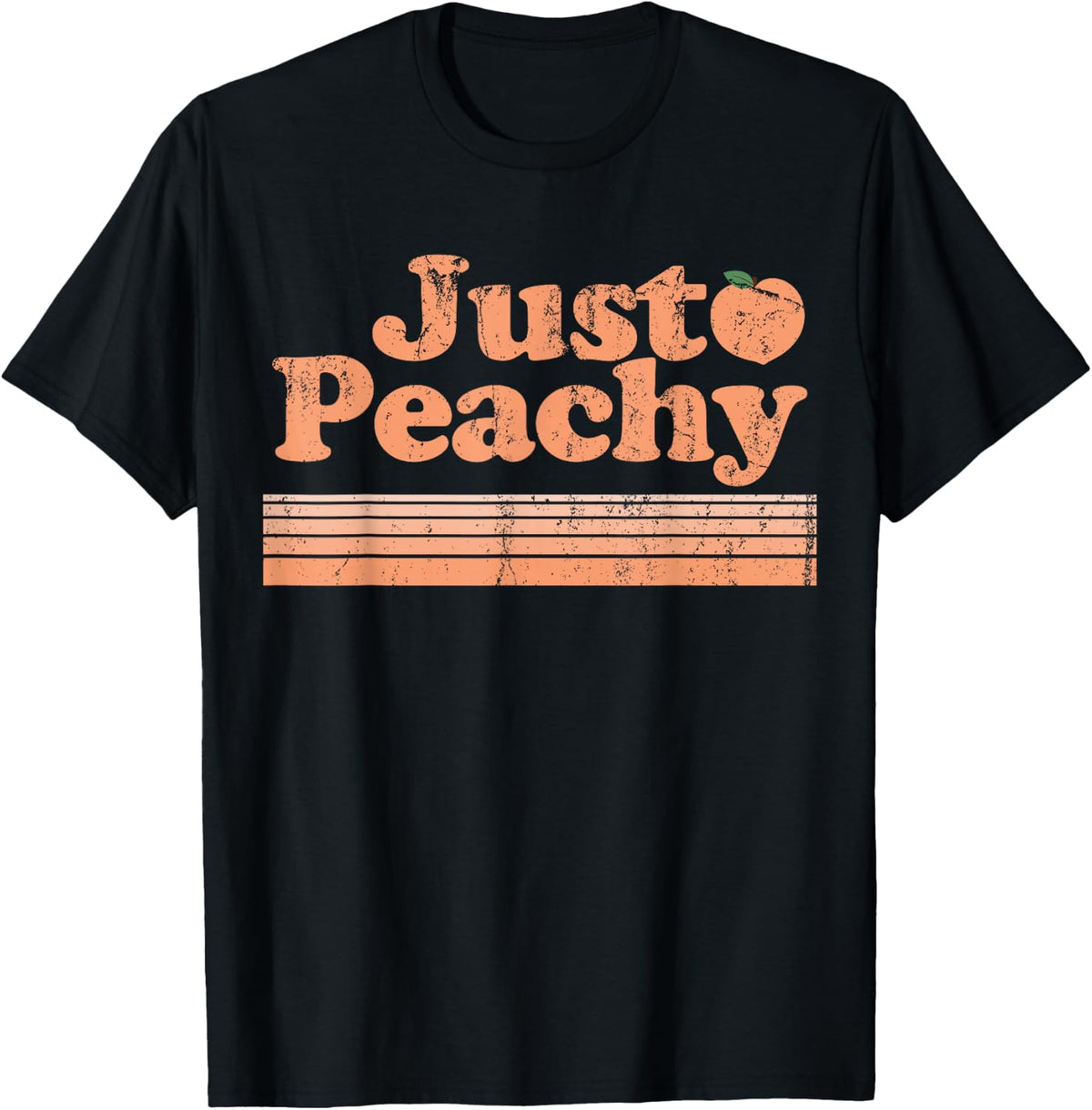 Just Peach Retro 70s Georgia Peaches Summer Fruit T-Shirt - Black