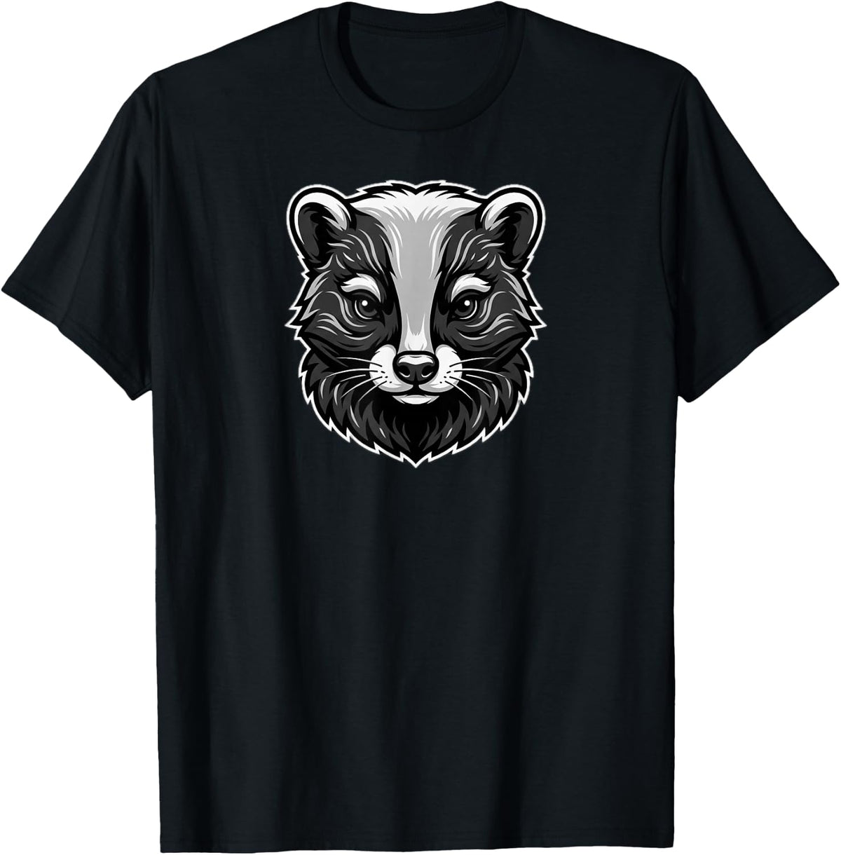 Detailed Badger Head Vector Illustration T-Shirt - Black
