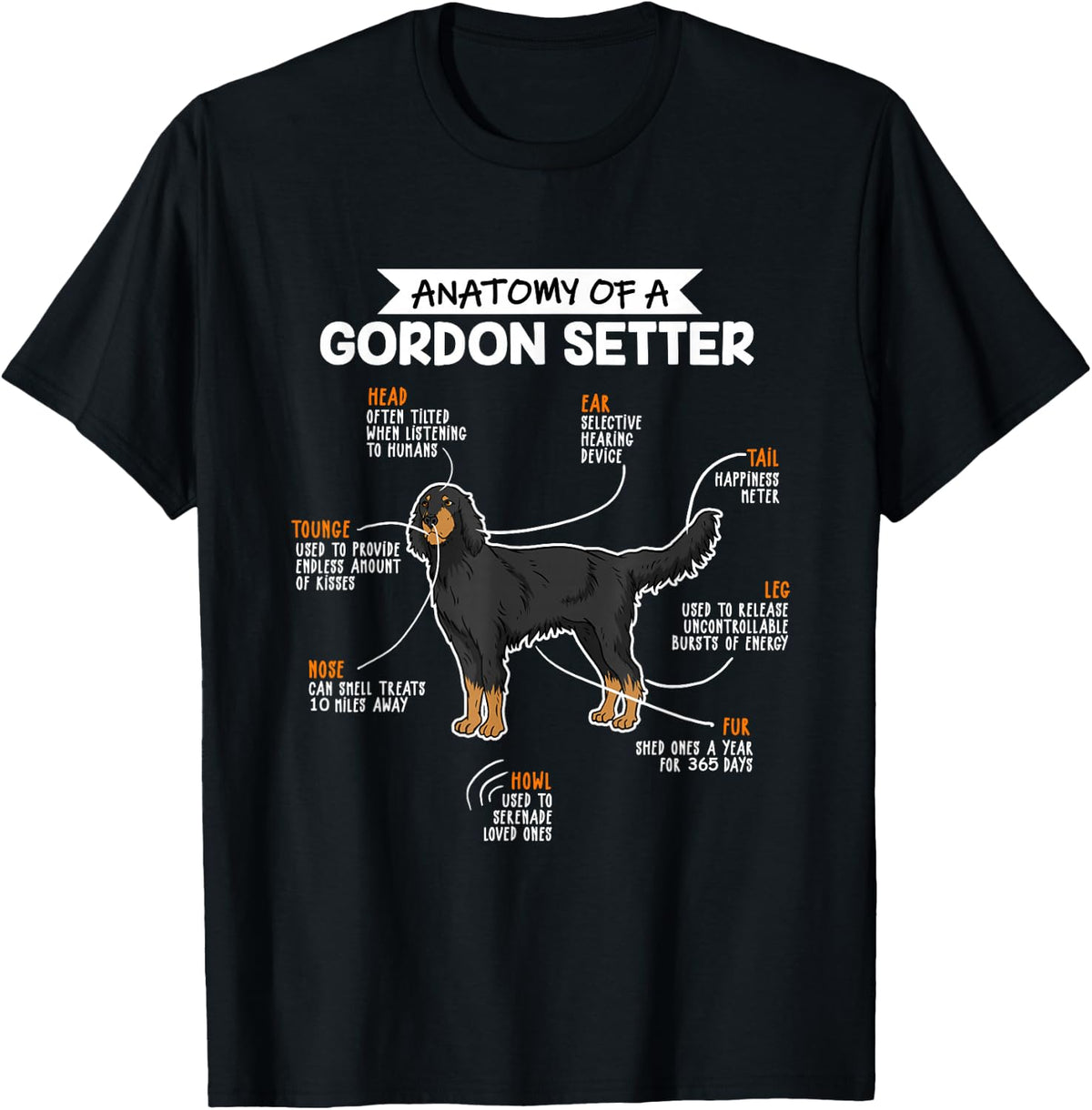Anatomy of a Gordon Setter Fun Dog Master's Lady T-Shirt - Black